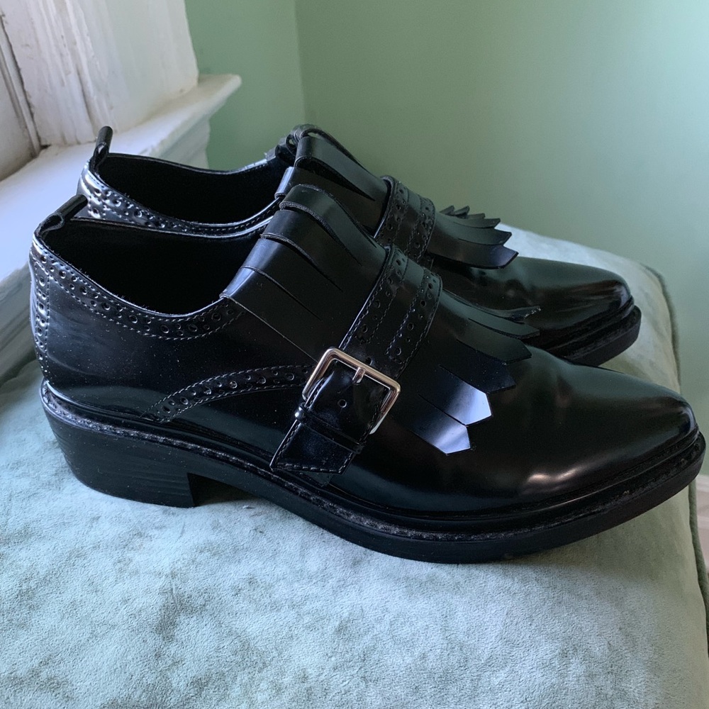 Faux Leather Kilty Pointed Toe Oxford Creepers